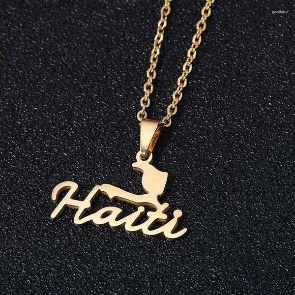 Pendentif Colliers Mode Carte D'Haïti Pendentif Pour Femmes Hommes Personnalisé Plaqué Or 18k Amérique Du Sud Pays Bijoux En Acier Inoxydable