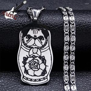 Hangende kettingen Modryoshka pug ketting voor vrouwen/mannen roestvrij staal zilveren kleur dierhonden sieraden colliers N2568S06