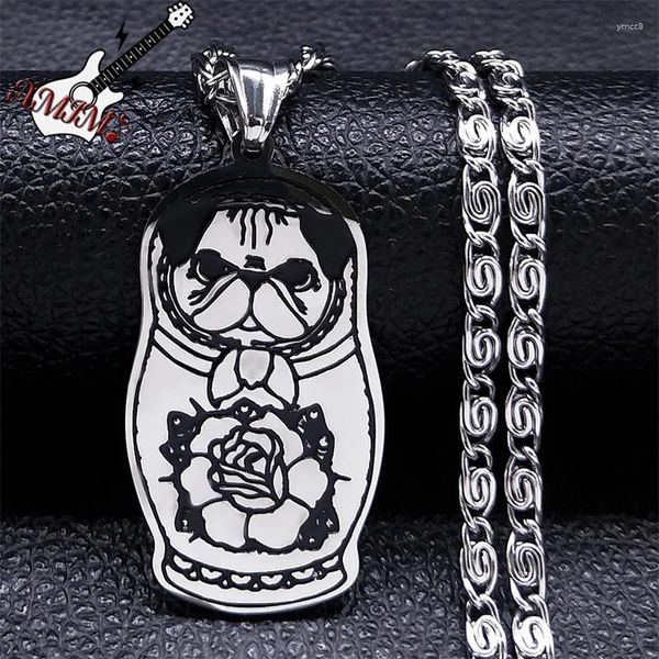 Collar colgante Fashion Matryoshka Pug Collar para mujeres/Hombres de acero inoxidable Color animal Joya de perros Colliers N2568S06