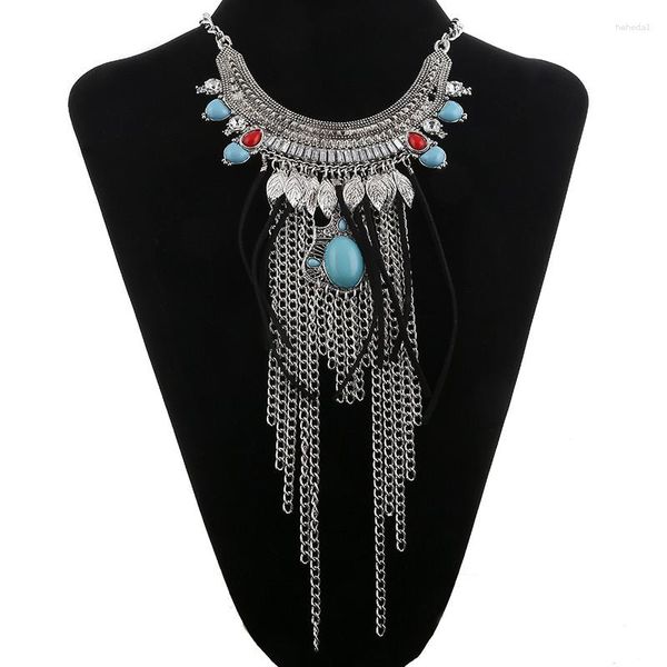 Pendentif Colliers Mode Maxi Choker Collares Déclaration Collier Pour Femmes Cristal Chaîne Gland Long Bohème Gypsy Ethnique Vintage