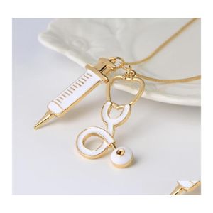 Hanger kettingen mode medische sieraden stethoscoop spuit charmes ketting voor vrouwen slangenketen arts verpleegkundigen geneeskunde school gr otaie