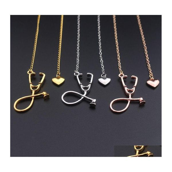 Pendentif Colliers Mode Bijoux Médicaux Alliage Je T'aime Coeur Collier Stéthoscope Pour Infirmière Médecin Cadeau En Gros Drop Delivery P Ote7I