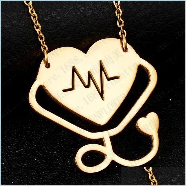 Collares pendientes Moda Collares pendientes médicos Acero inoxidable Te amo Corazón Estetoscopio Collar Joyas Para Enfermera Doctor Gi Dhxjn