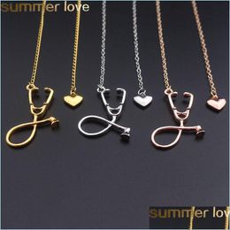 Pendentif Colliers Mode Stéthoscope Médical Collier Bijoux Alliage Je T'aime Coeur Pendentif Pour Infirmière Médecin Cadeaux En Gros Drop Dhnco