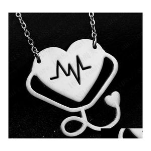 Pendentif Colliers Mode Collier Stéthoscope Médical En Acier Inoxydable Je T'aime Coeur Bijoux Pour Infirmière Médecin Cadeau Drop Delivery P Otnzb