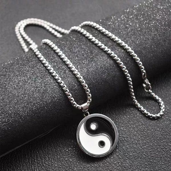 Collares colgantes Moda Hombres Hip Hop Acero inoxidable Yin Yang Collar Negro Blanco Niño Mujeres Cadena Joyería Regalos