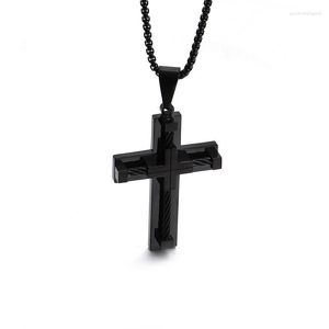 Pendentif Colliers Mode Hommes Punk Mâle Croix Jésus Noir En Acier Inoxydable Câble Câble Collier Bijoux