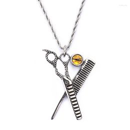 Pendentif Colliers Mode Hommes Rétro Couleur Noir Bleu Jaune Pierres En Acier Inoxydable Coiffeur Peigne Ciseaux Pendentifs Collier Bijoux