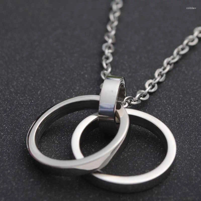 Pendant Necklaces Fashion Men's Cool Titanium Steel Double Circle Necklace Party Ball Accessories Jewelry
