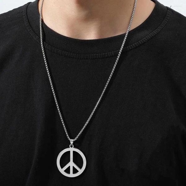 Collares colgantes de moda hombres de acero señal de paz unisex mujeres cadena de símbolos simples collar punk de metal vintage y8l2