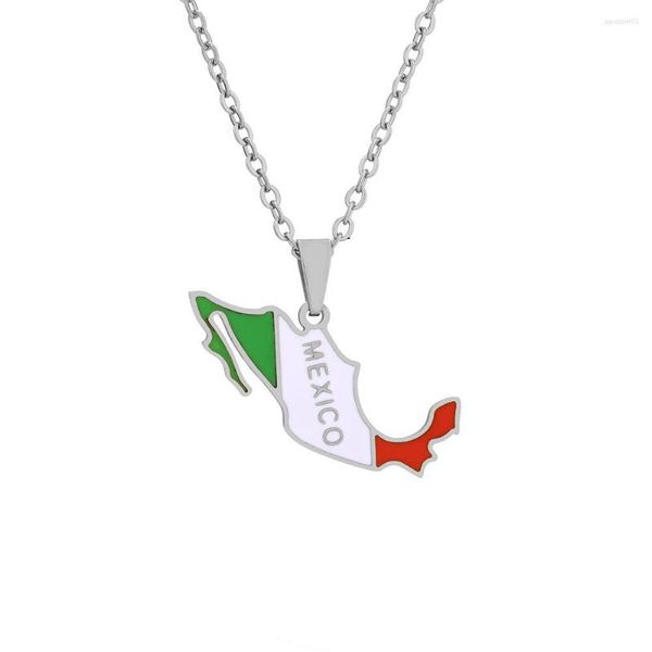 Collares con colgantes, collar con bandera de mapa de México a la moda para mujeres y hombres, dije de acero inoxidable de Color dorado y plateado, regalos de joyería mexicana