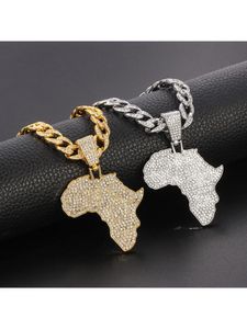 Pendentif Colliers Mode Micro Pave Cristaux Afrique Carte Collier Ras Du Cou Pour Femmes Hommes Hip Hop Accessoires Bijoux Chaîne CubainePendant