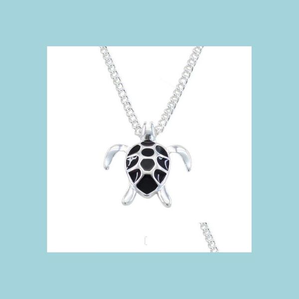 Collares colgantes Moda Mini Esmalte Negro Tortuga Marina Collar Colgante Cadena de Enlace Animal Boda Océano Playa Joyería Encantadora Yydhhome Dhmex