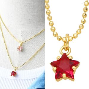 Collares pendientes Moda Mini Collar de estrella de cristal rojo para mujer Chica Tendencia Cobre Rhinestone Cadena de cuello con cuentas Chapado en oro Pequeño lujo