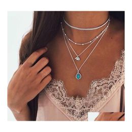 Collane con ciondolo Collana girocollo minimalista di moda per le donne Elefante Turchese Charm Boho Gioielli Dichiarazione lunga Mtilayer Drop De Otuu7