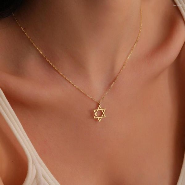 Pendentif Colliers Mode Mogen Star of David Collier pour femmes en acier inoxydable Symboles juifs Bijoux d'amulette religieuse pour hommes