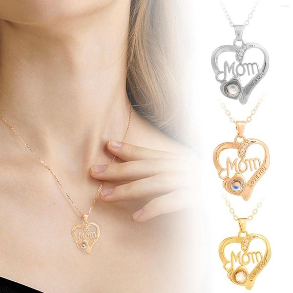 Collares pendientes Moda Mamá Corazón en forma de piedras preciosas Collar de diamantes Circón plateado para el Día de la madre