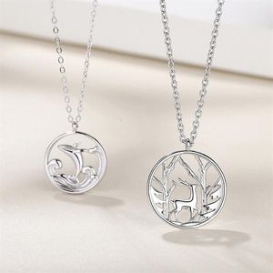 Colliers pendants mode mori baleine et cerf coups sier plaqués clavicules rond