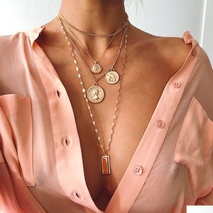 Hanger Kettingen Mode Mtilayers Gouden Ketting Figuur Munt Hanger Kettingen Boheemse Sieraden Voor Vrouwen Feestcadeau Drop Levering Juweel Dh6Zo