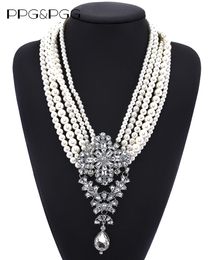 Pendentif colliers Mode multicouche Imitation perles chaînes collier femmes luxe charme cristal pendentifs indien Maxi déclaration collier bijoux 230301