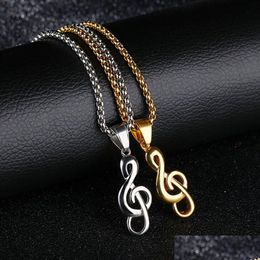 Hanger kettingen mode muzieknoot ketting hanger roestvrij staal 18K vergulde muziek symbool kettingen voor mannen vrouwen Dhgarden Dhnup