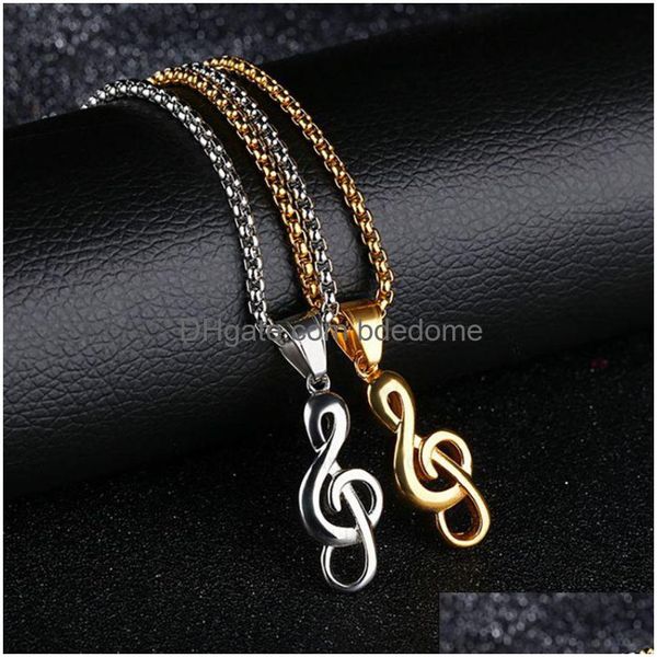 Collares pendientes Moda Collar de nota musical Acero inoxidable 18K chapado en oro Símbolo de música para hombres Mujeres Hip Hop Joyería fina Drop D Dhb1L