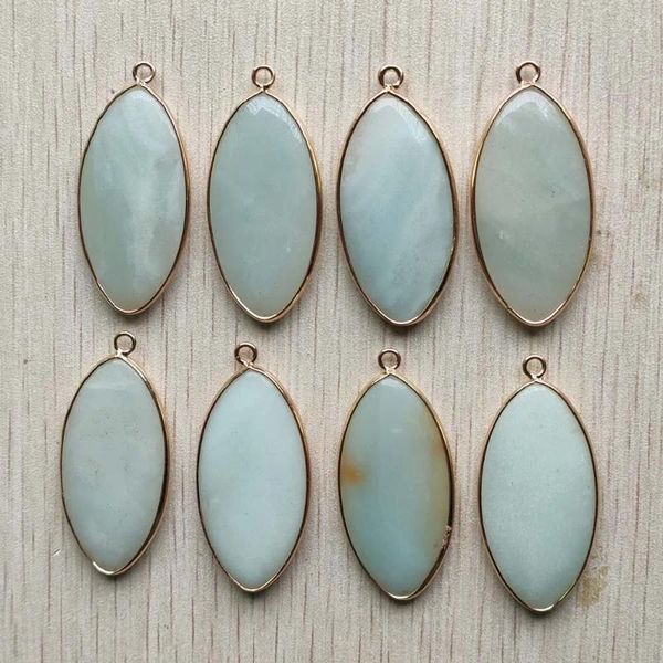 Pendentif Colliers Mode Naturel Amazonite Cheval Oeil Forme Or Couleur Pendentifs Latéraux 20x40mm Pour La Fabrication De Bijoux 8 pcs/lot En Gros