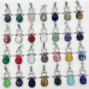 Mode pierre gemme naturelle Quartz cristal opale mélange pendentif alliage ange bricolage charme fabrication de bijoux collier accessoire 12 pièces