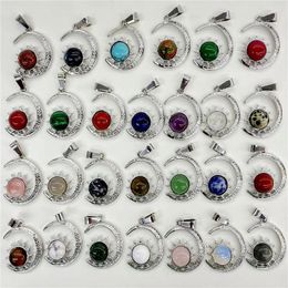 Colliers pendants mode Natural Gemstone Quartz Crystal Opal Sun and Moon Alloy Charm Pendants Diy bijoux de fabrication