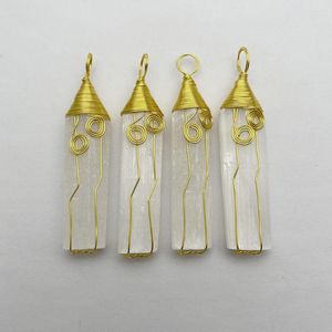 Hanger kettingen mode natuurlijke gips touw gouden kleur steen ketting witte seleniet genezing kristal diy maken sieraden accessoires 4pc