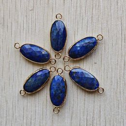 Pendentif Colliers Mode Naturel Lapis Lazuli Section Ovale Forme Or Couleur Connecteur Pendentifs pour la fabrication de bijoux en gros 6pcs