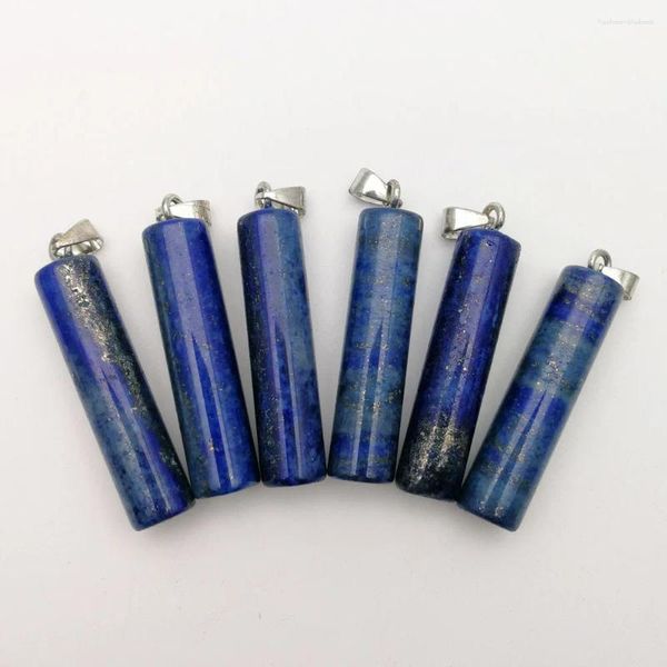 Colliers pendentifs Fashion Lapis Lapis lazuli Colonne circulaire en pierre pour collier Boucle d'oreille Accessoires en gros 8pcs