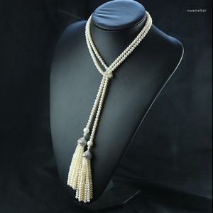 Hanger kettingen mode natuurlijke parel ketting 2 lagen dubbele strengen 120 cm lange echte Tassel super luxe vrouwen cadeau sieraden