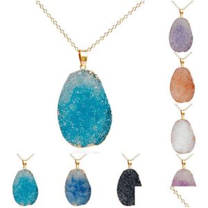 Hangende kettingen mode natuurlijke harssteen hanger kettingen kristal kwarts genezing chakra kraal edelsteen goud link ketting ketting dh2nj