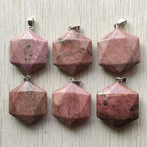 Pendentif Colliers De Mode Naturel Rhodochrosite Pierre À Facettes Hexagone Pendentifs Pour Collier À Faire Soi-Même Fabrication De Bijoux En Gros 6 pcs/lot