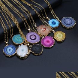 Collares pendientes Moda Natural Slice Druzy Collar Cadena de color dorado Joyería para mujeres Reiki Heal Regalos Drop Delivery Colgantes Dhiug