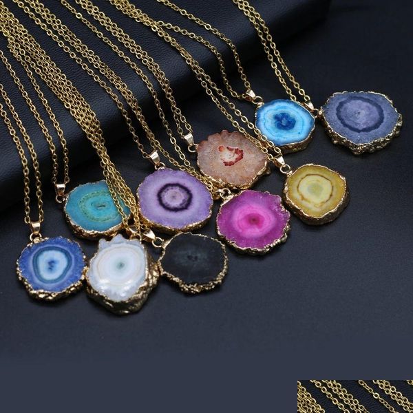 Pendentif Colliers Mode Naturel Tranche Druzy Collier Or Couleur Chaîne Bijoux Pour Femmes Reiki Guérir Cadeaux Drop Delivery Pendentifs Dhiug