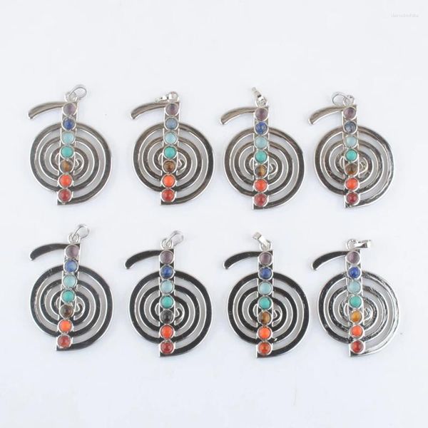 Colliers pendants mode Naturel Stone Healing Reiki 7 Chakra Musique Symbole Amulet Charme alliage Bijoux en métal 8pcs TN3264