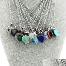 Colliers pendentifs Fashion Naturel Stone Hexagonal Prism Heart Druzy Collier pour femmes Crystal turquoise avec chaîne en acier inoxydable DHVFM