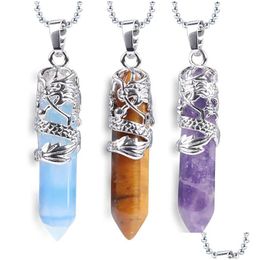 Hanger Kettingen Mode Natuursteen Ketting Dragon Quartz Zeshoekig Prisma Kralen Ketting Sieraden Voor Vrouwen Mannen Drop Levering Pendan Dh8Sf