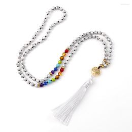 Hanger kettingen mode natuurlijke witte huile stenen kralen ketting 108 mala 7 chakra reiki boom der levens vrouwen mannen yoga sieraden