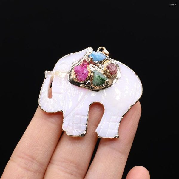 Pendentif Colliers Mode Naturel Blanc Shell Animal Druzy Cristal Chanceux Éléphant Charmes Pour La Fabrication De Bijoux Artisanat Collier Accessoires