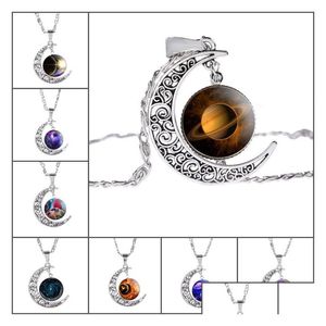 Collares colgantes Moda Neba Space Universe Collares para mujeres Galaxy Starry Sky Half Crescent Moon Colgante Sier Cadenas Nueva joyería DHCFQ