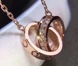 Colliers pendentifs Collier de mode bijoux de créateur fête Sterling Sier double anneaux pendentif diamant colliers en or Rose pour chaîne bijoux cadeau