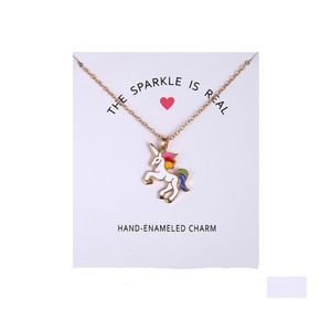 Collares colgantes Collar de moda para niñas Niños Niños Esmalte Dibujos animados Caballo Joyería Mujeres Animal con tarjeta al por menor Entrega de gota P DHVCF