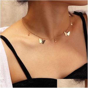 Pendentif Colliers Collier de mode Belle Golden Sier Plaqué Papillon Colliers Court Femmes Vacances d'été Cadeau romantique Je Dhgarden Otewg