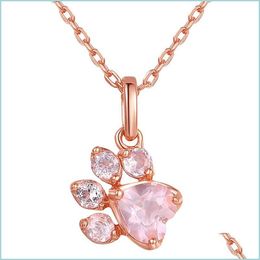 Collares pendientes Collares de moda Joyería fina Cz Crystal Rose Gold Chain Gargantilla Animal Paw Cat Collar colgante Collier Birthday G Dh6Gr