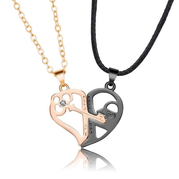 Pendentif Colliers Mode Une Flèche Percé Coeur Couple Collier Une Paire De Coutures Incolores Amour Brillant Clavicule Chaîne Bijoux