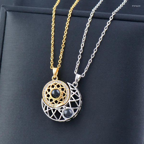 Pendentif Colliers Mode Cent langues Je t'aime Collier de projection de soleil et de lune Paire d'aimants Couture Couple Bijoux Cadeau