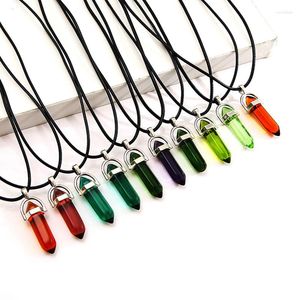 Pendentif Colliers De Mode Opale Agates Pierre Naturelle Charme Collier Pour Femmes Hommes Quartz Cristal Colonne Hexagonale Pilier En Cuir Chaîne